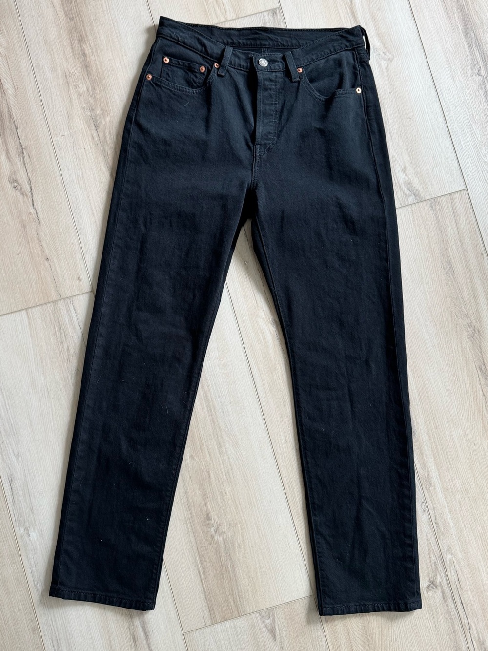 Women’s Levi’s 501 Black Straight-Leg Jeans. Button Fly.